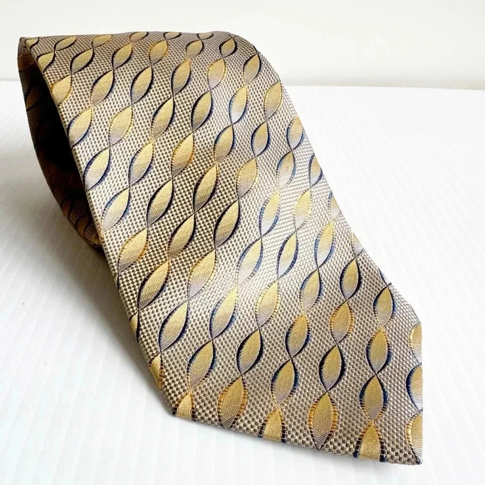 Vitorofolo Silk Tie Gold and Blue Geometric Print